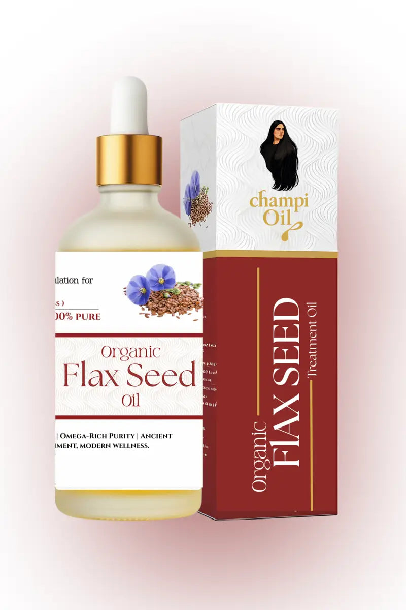 Organic flax seed hair oil bottle with dropper for scalp nourishment