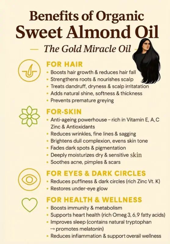 Champi Oil sweet almond oil benefits for dark circles, hair, and immunity.
