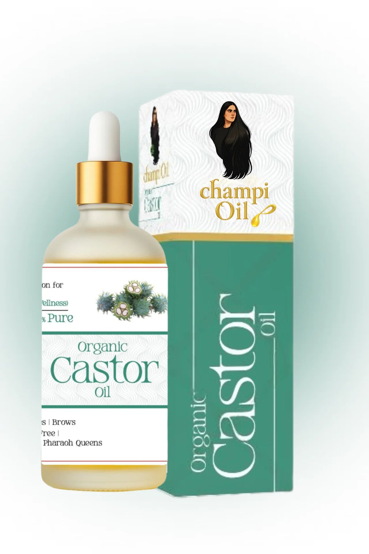 Champi Oil Organic Castor Oil bottle and packaging