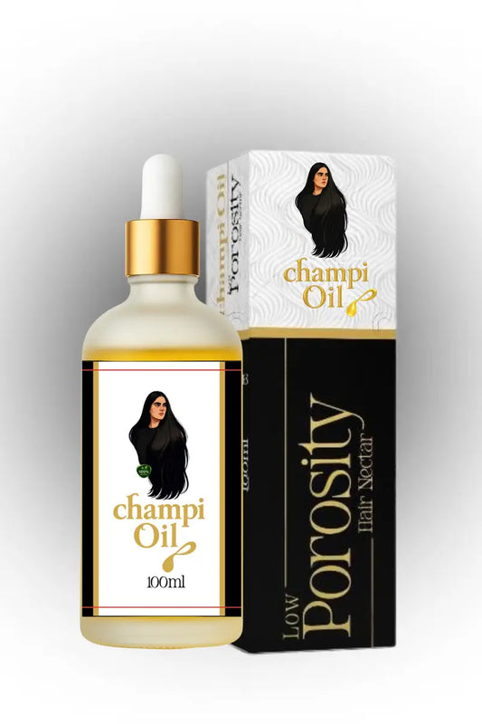 100ml bottle and packaging of Champi Oil Low Porosity Hair Nectar.