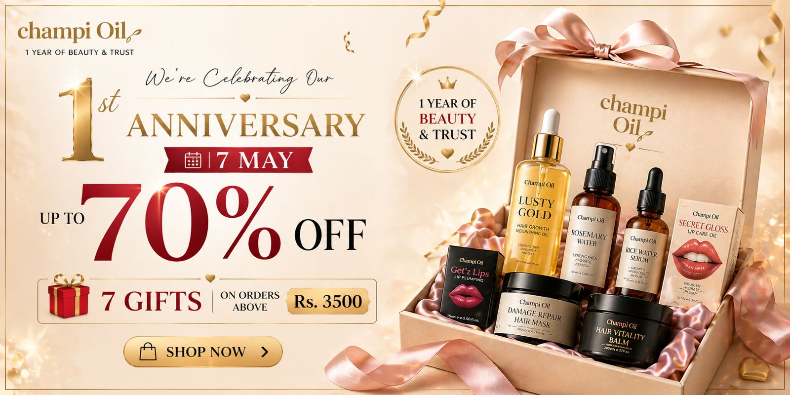 Champi Oil 1st anniversary sale: up to 70% off herbal hair and skincare gift sets.