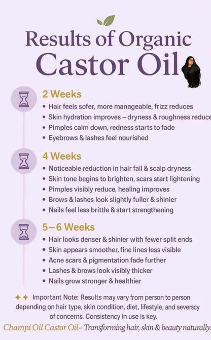 Expected results timeline for Champi Oil Organic Castor Oil