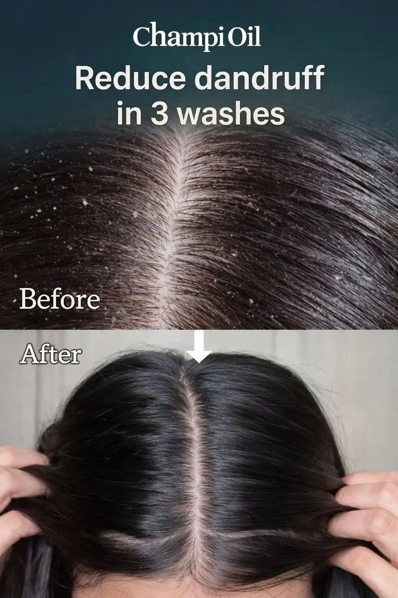 ChampiOil results showing reduced dandruff after three washes