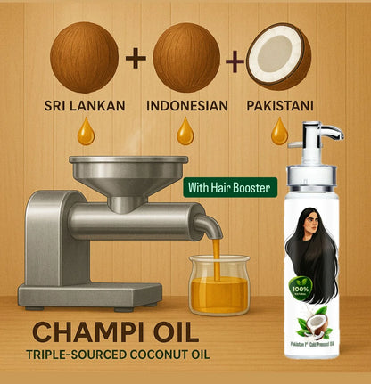 Champi Oil sourced from Sri Lankan, Indonesian, and Pakistani coconuts.