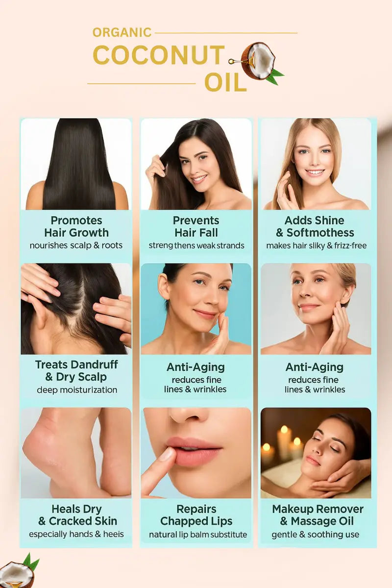 Champi Oil coconut oil uses: hair growth, anti-aging, and makeup remover.