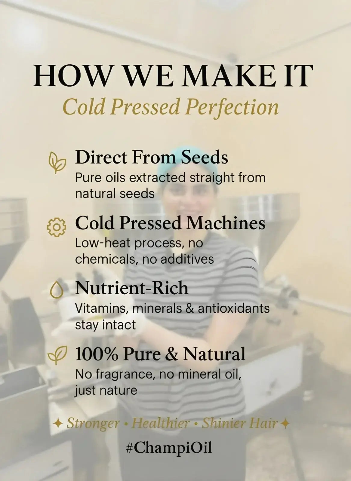 100% natural cold pressed perfection for Extreme Hairfall Treatment by Champi Oil.