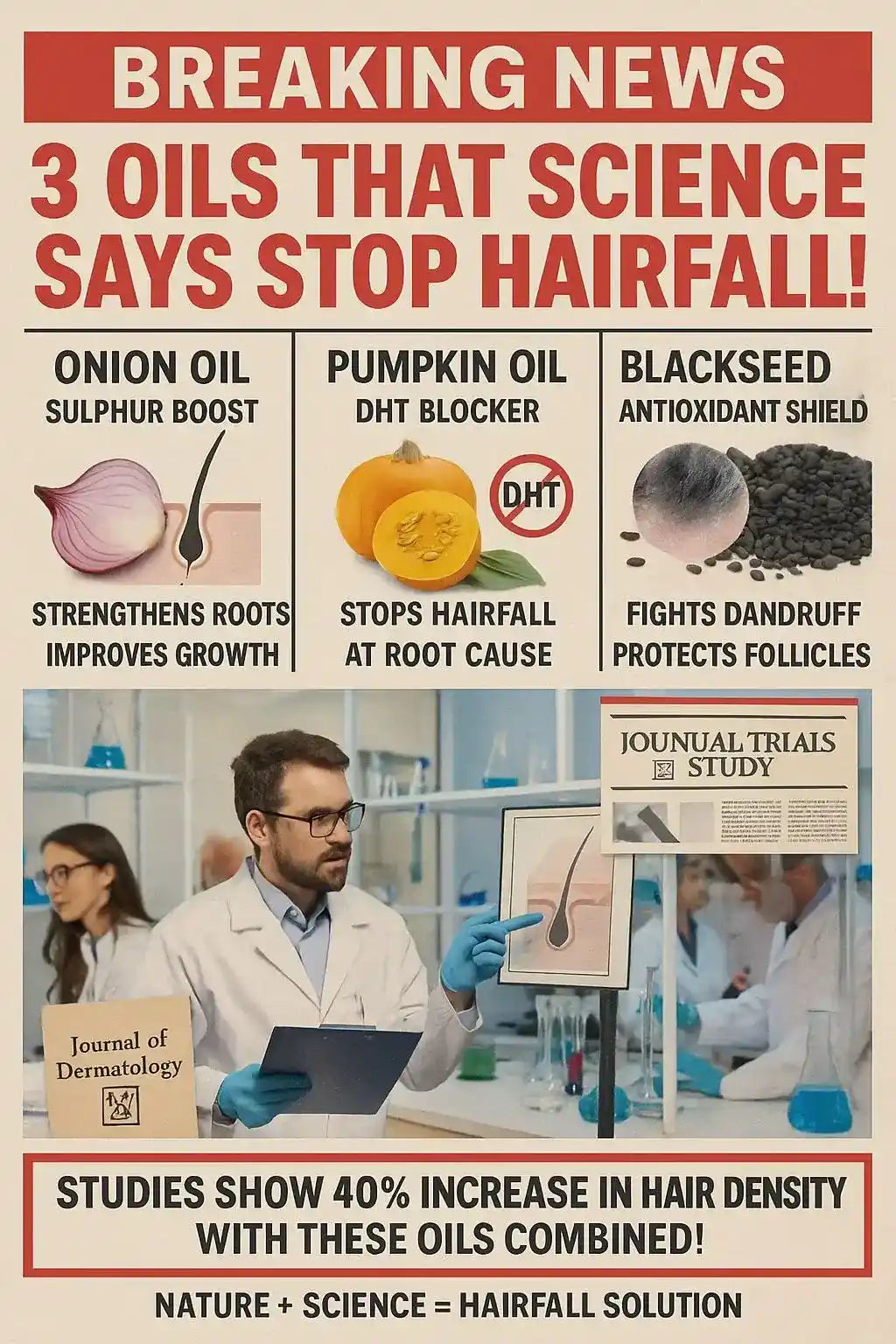 Science-backed ingredients for Extreme Hairfall Treatment by Champi Oil hair density study.