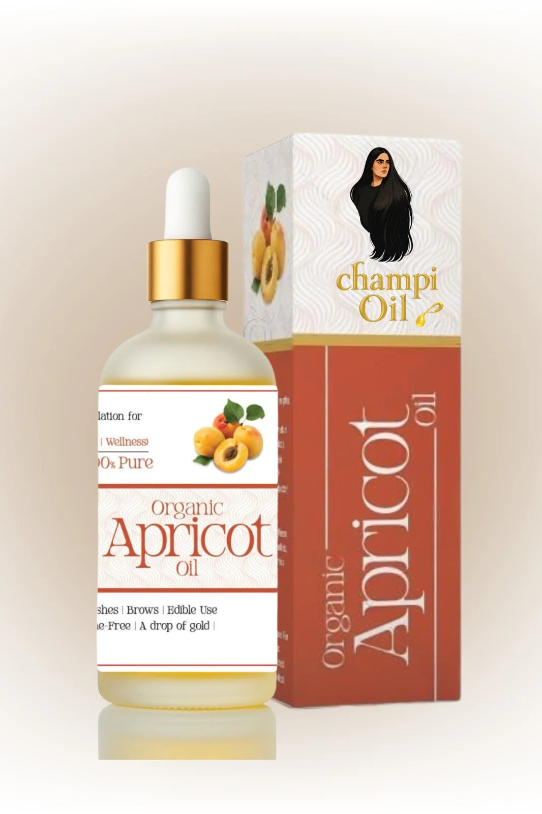 Champi Oil Organic Apricot Oil bottle and packaging