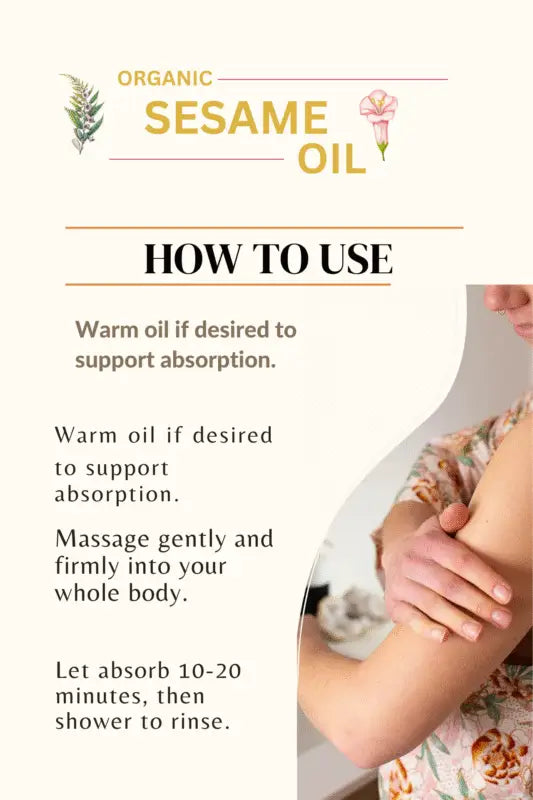 How to use Organic Sesame Oil by Champi Oil for body massage and absorption.