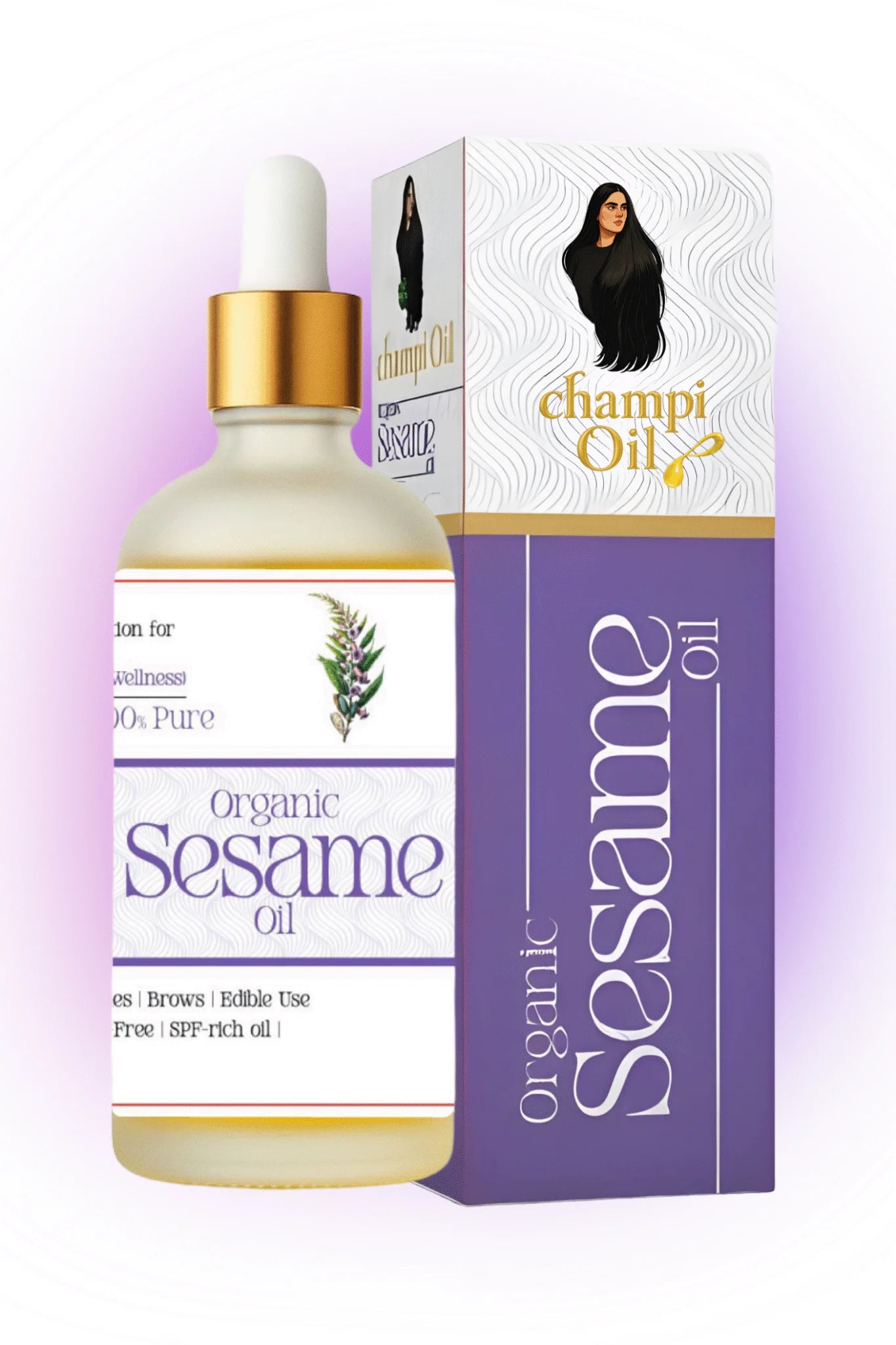 Premium Organic Sesame Oil bottle and packaging by Champi Oil.