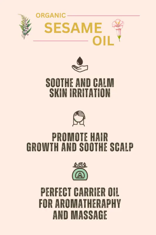 Champi Oil Organic Sesame Oil for hair growth and skin irritation relief.