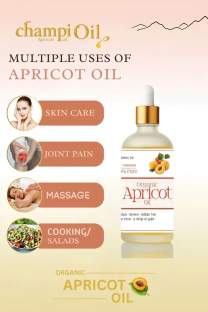 Champi Oil Apricot Oil uses for skincare, massage, and cooking